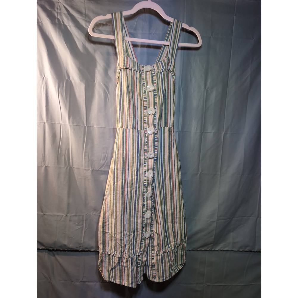 SUNCOO PARIS Striped Button Front Pinafore‎ Dress Midi T2